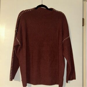 Skies Are Blue Brown Sweater with White Stitching
